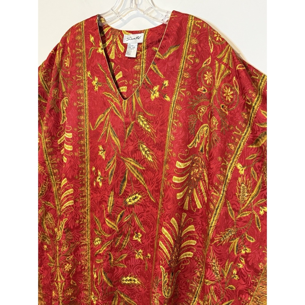 Santé Red & Gold Full Length Kaftan Caftan One Size Flowy Breezy Cover Up Pool - Picture 4 of 7